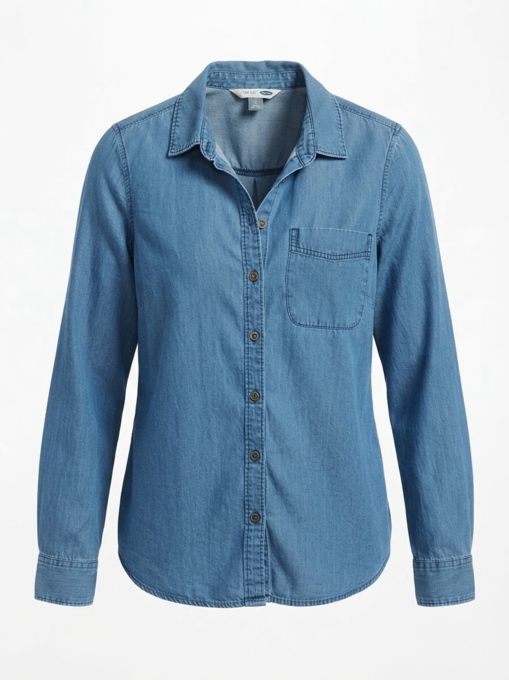 Old Navy Denim Chambray Button Down Shirt Long Sleeve Blue Jean Blouse Large
